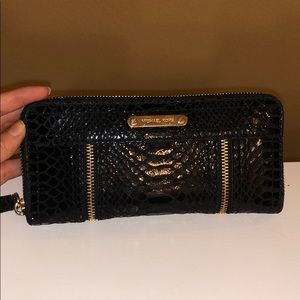 Michael Kors Black Snake Skin Zipper Wallet